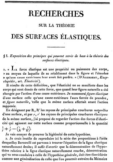 Portada de la publicación de Sophie Germain sobre los trabajos premiados por la Academia de las Ciencias en vibraciones elásticas