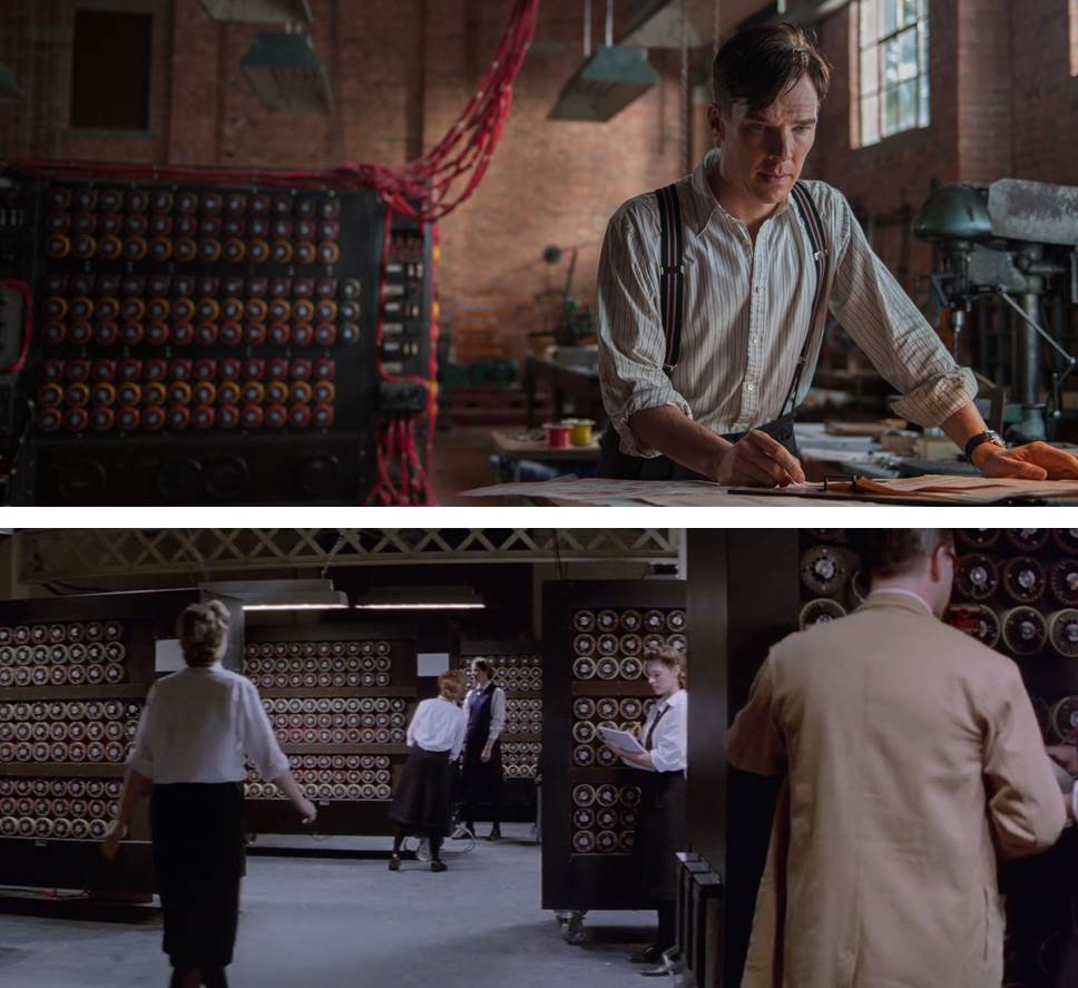 La barraca de Betchley Park en “The Imitation Game” (arriba) y “Enigma” (abajo).