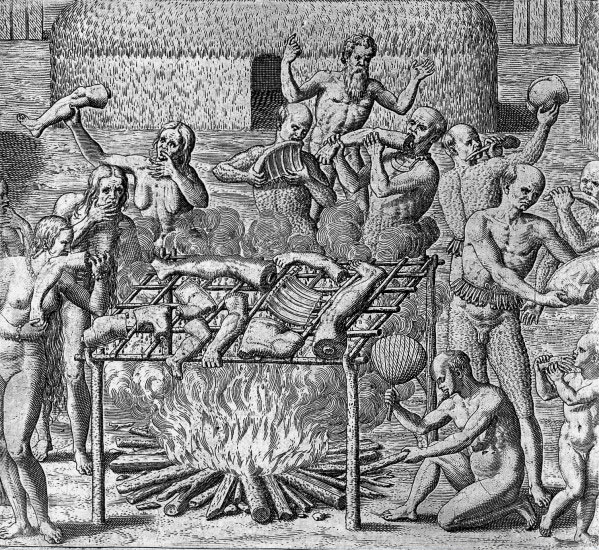 Cannibalism by Theodor de Bry. Las imágenes inspiraban todo tipo de leyendas sobre las tierras lejanas