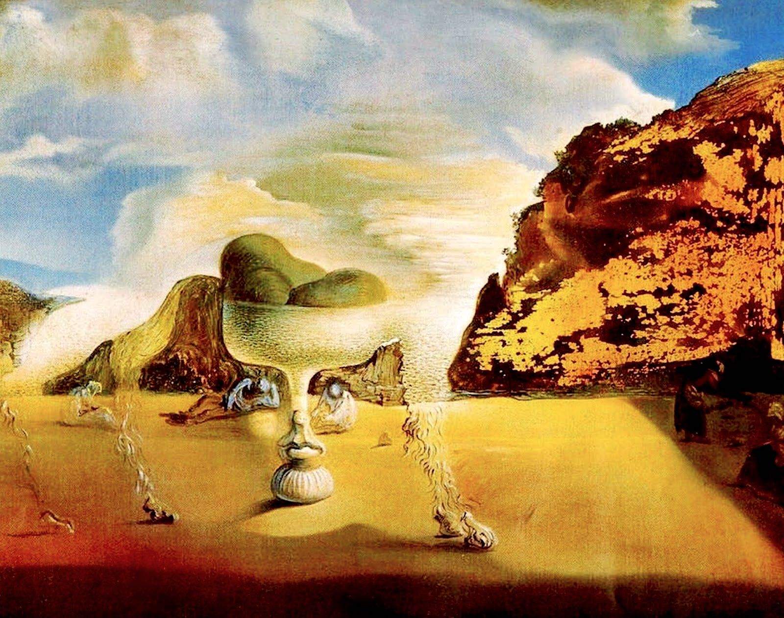 Afgano invisible con aparición, sobre la playa, del rostro de García Lorca, en forma de frutero con tres higos de Salvador Dalí. Fuente: Enciclopedia Historia Arte (HA!)