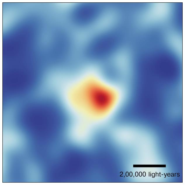 Imagen de una galaxia de las siete mil galaxias lejanas observada con el radiotelescopio GMRT Créditos: A. Chowdhury et al. Nature