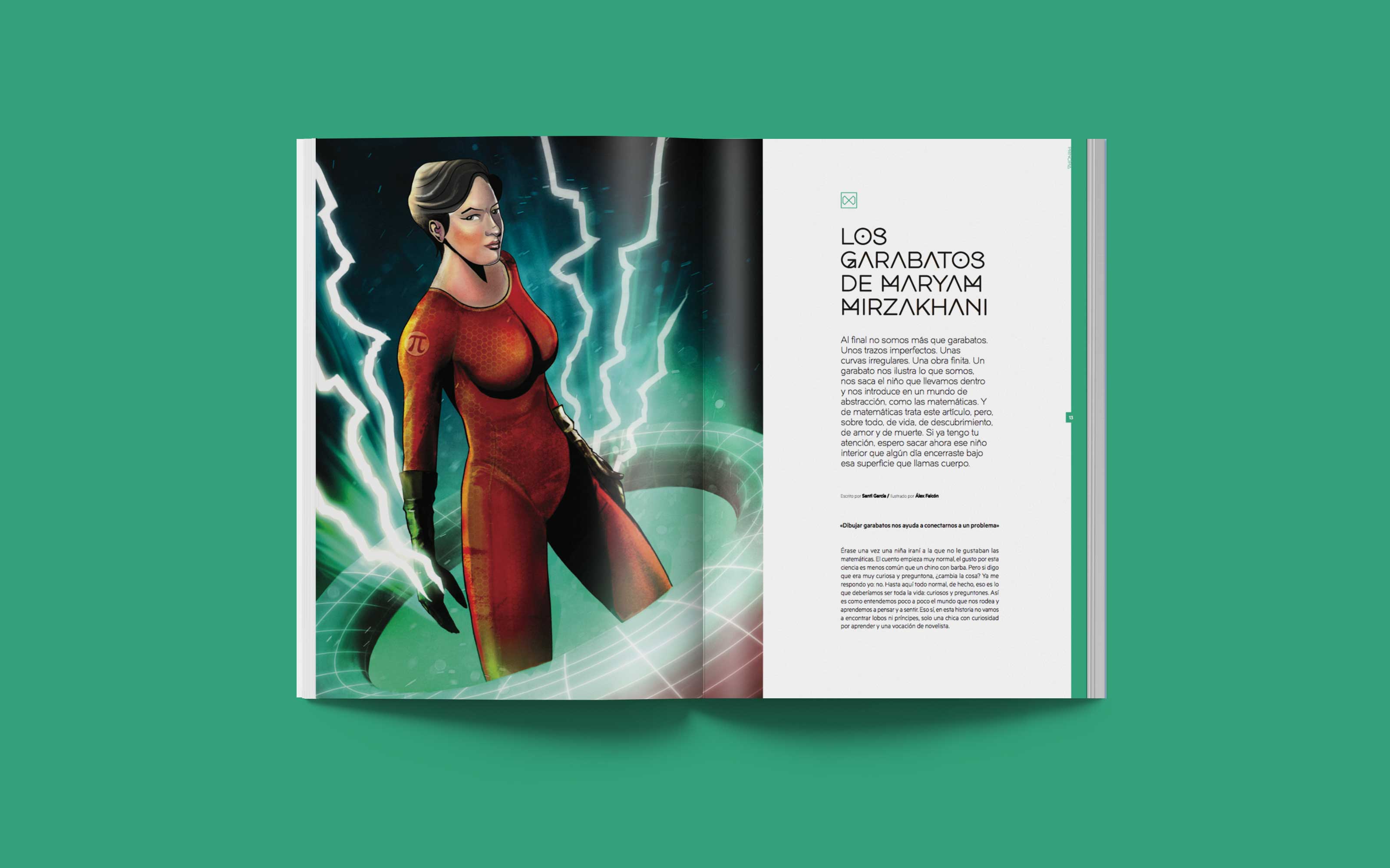 Maryam Mirzakhani en Principia Magazine T4E1 «Mujeres Inreíbles. Texto de Santi García · Ilustración de Álex Falcón